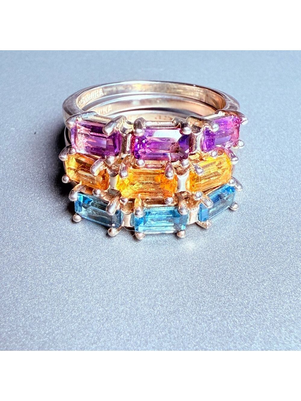 3 Stack Individual Rings Citrine Topaz Amethyst Gemstone Sterling Silver 925 - Picture 1 of 10